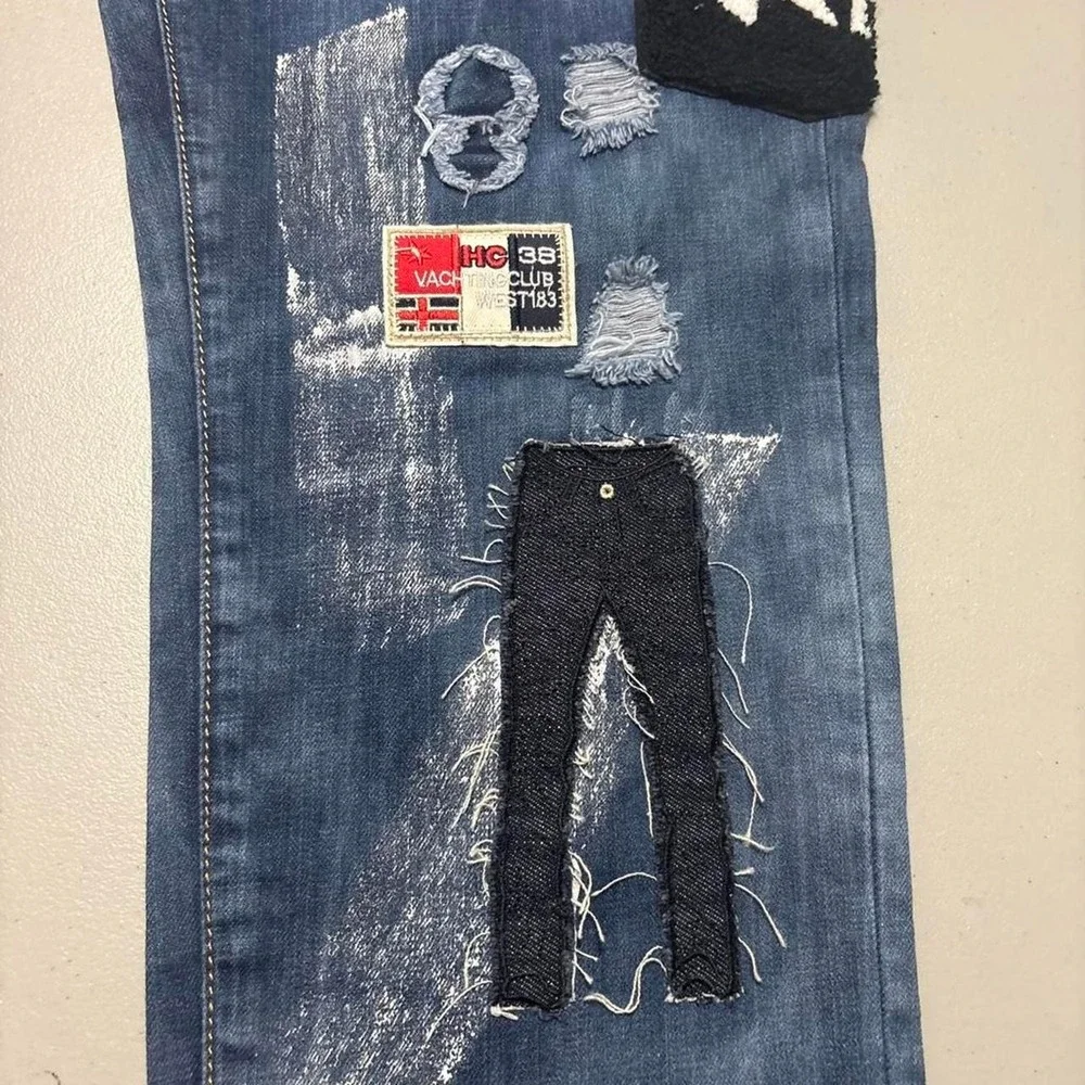 Gold Leaf Jeans Mens 36X32 Blue Selvedge Distressed Paint Splatter Heavy Patches